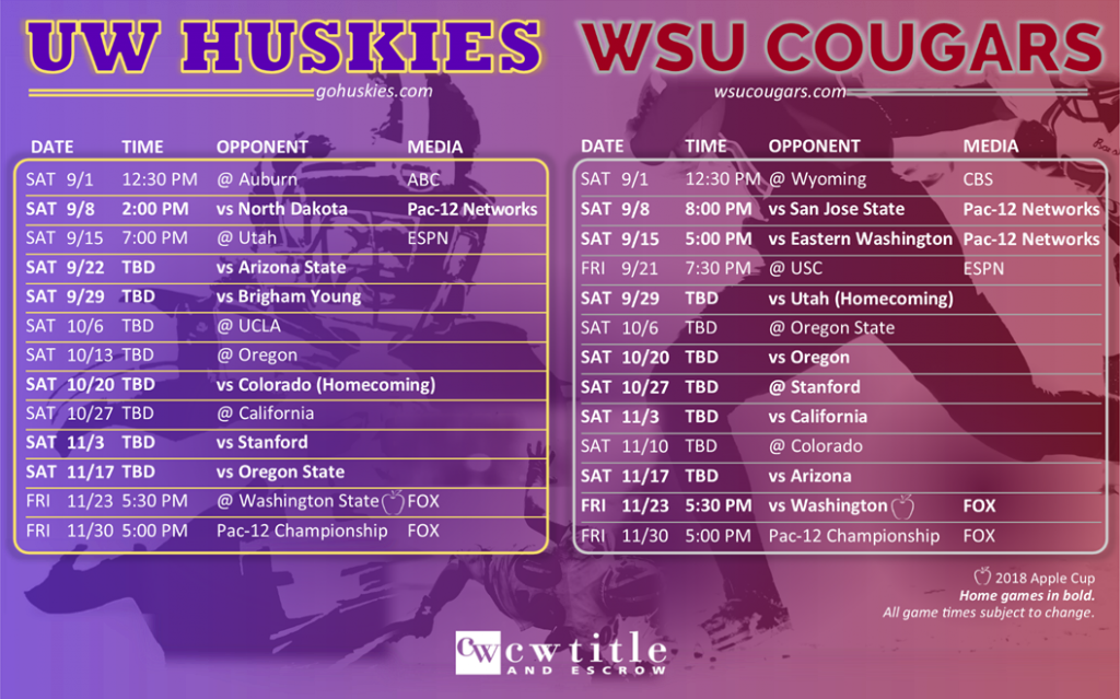 Husky & Cougar Football Schedules Windermere Greenwood
